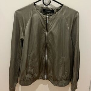 Zara Basic Metallic Green Bomber Jacket cropped gently worn